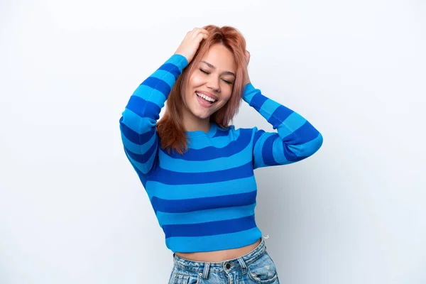 Young Russian Girl Isolated White Background Laughing — Stock Photo, Image