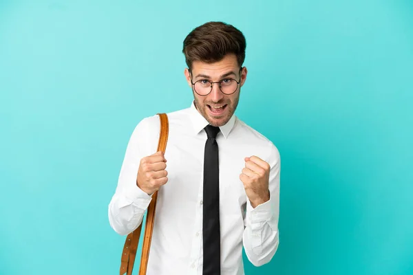 Hombre Negocios Sobre Fondo Aislado Celebrando Una Victoria Posición Ganadora — Foto de Stock