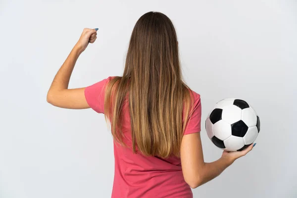 Young Lithuanian Woman Isolated White Background Soccer Ball — Stock Photo, Image