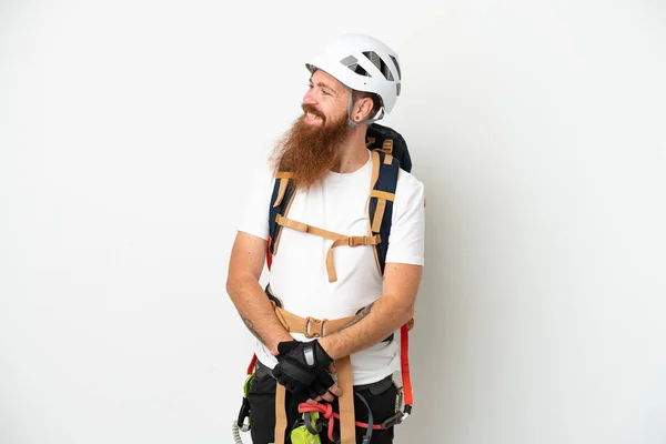 Genç Kaya Tırmanışçısı Beyaz Arka Planda Soyutlanmış Beyaz Tenli Adam — Stok fotoğraf