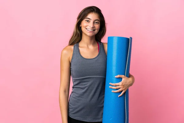 Jonge Sport Vrouw Gaat Naar Yoga Klassen Terwijl Het Houden — Stockfoto