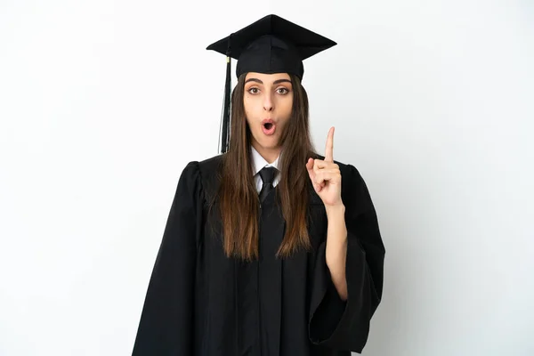 Graduado Universitario Joven Aislado Sobre Fondo Blanco Con Intención Realizar —  Fotos de Stock