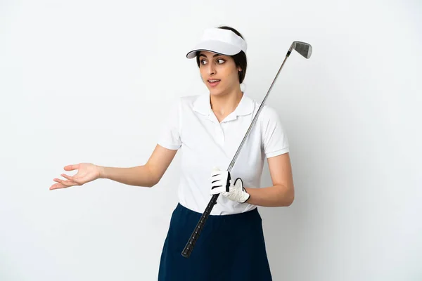 Beau Jeune Golfeur Joueur Femme Isolé Sur Fond Blanc Avec — Photo