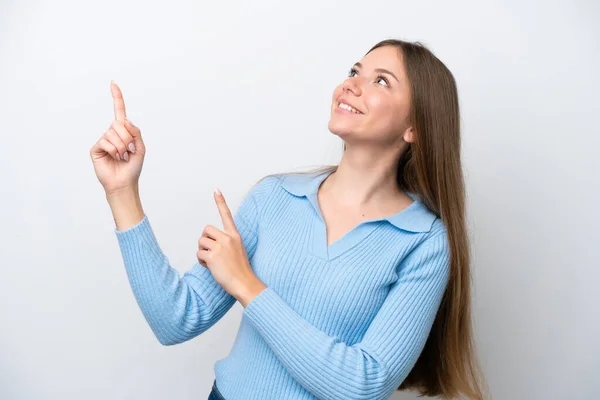 Genç Litvanyalı Kadın Beyaz Arka Planda Izole Edilmiş Işaret Parmağıyla — Stok fotoğraf