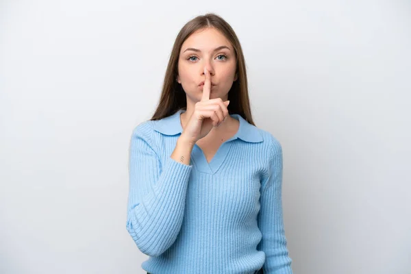 Jeune Femme Lituanienne Isolée Sur Fond Blanc Montrant Signe Silence — Photo