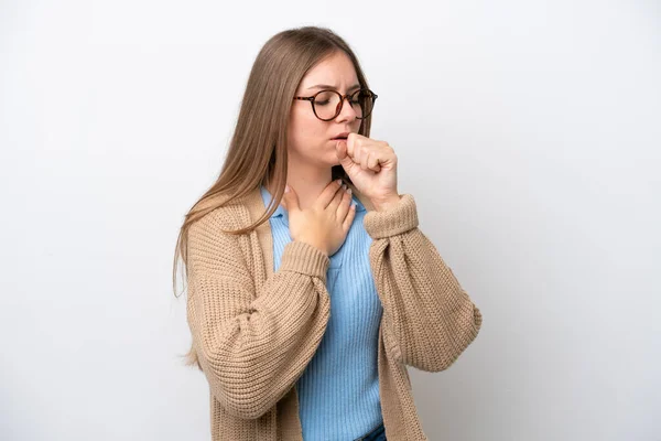 Young Lithuanian Woman Isolated White Background Coughing Lot — Stock Photo, Image