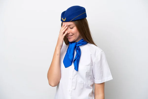 Flugzeug Litauische Stewardess Isoliert Auf Weißem Hintergrund Lachend — Stockfoto