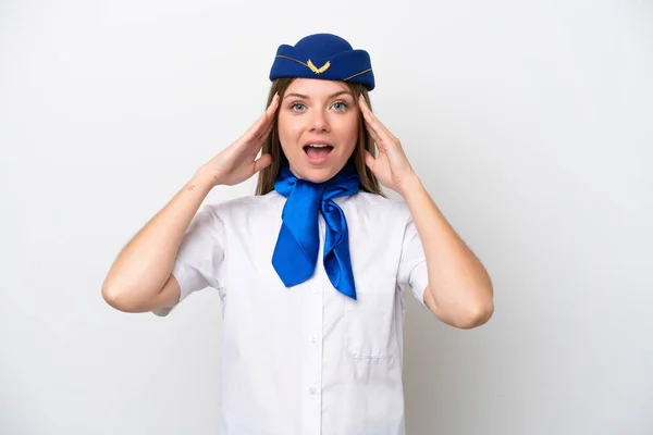 Flugzeug Litauische Stewardess Isoliert Auf Weißem Hintergrund Mit Überraschtem Gesichtsausdruck — Stockfoto