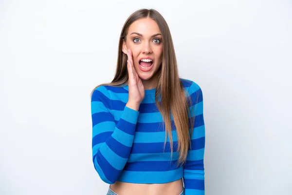 Young Caucasian Woman Isolated White Background Surprise Shocked Facial Expression — Stock Photo, Image