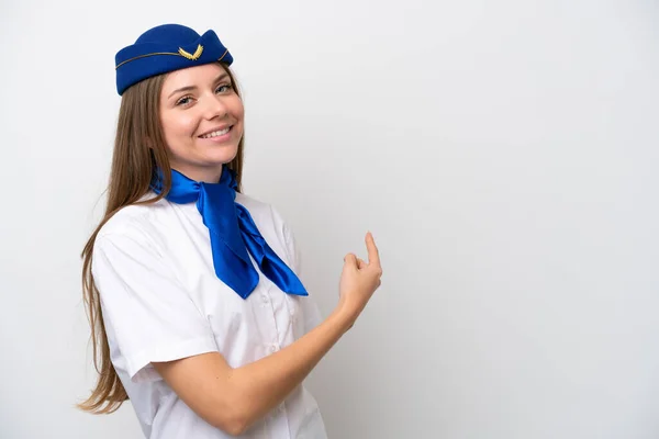 Airplane Lithuanian Woman Stewardess Isolated White Background Pointing Back — Stock Photo, Image