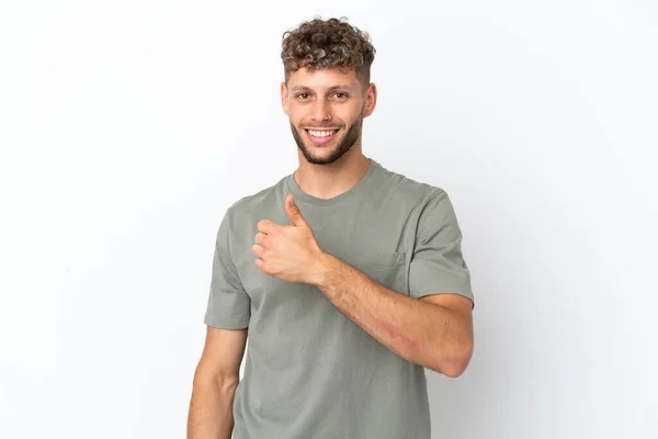 Young Caucasian Handsome Man Isolated White Background Giving Thumbs Gesture — Stock Photo, Image