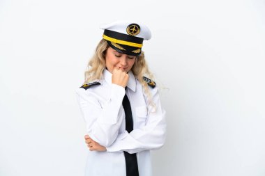 Brezilya 'lı uçak pilotu beyaz arka planda izole edildi.