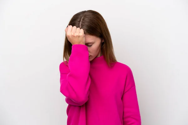 Young English Woman Isolated White Background Headache — Stock Photo, Image