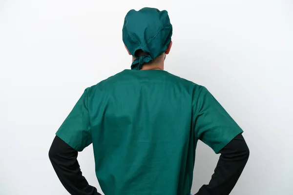Kirurg Grön Uniform Isolerad Vit Bakgrund Ryggläge — Stockfoto