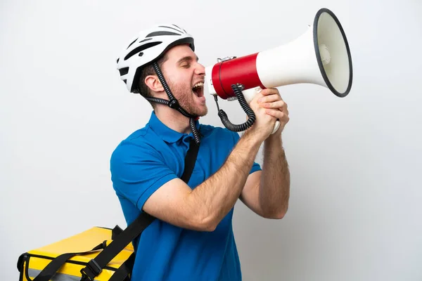 Jeune Homme Caucasien Avec Sac Dos Thermique Isolé Sur Fond — Photo