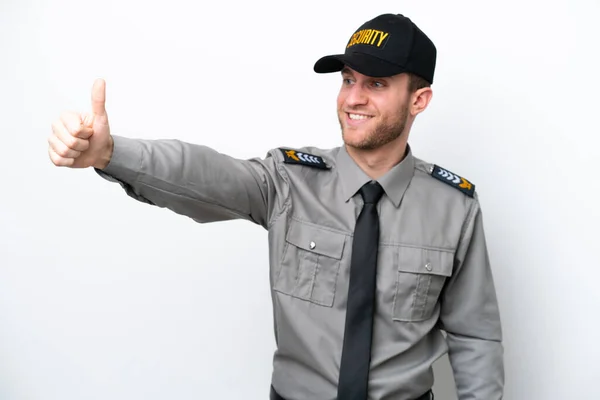 Young Safeguard Caucasian Man Isolated White Background Giving Thumbs Gesture — Stock Photo, Image