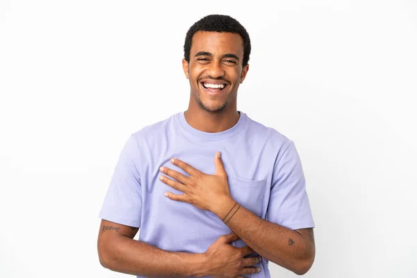 African American Handsome Man Isolated White Background Smiling Lot — Stock Photo, Image