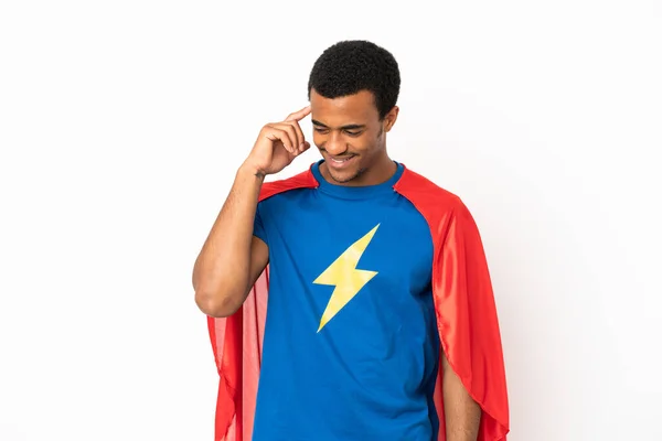 Афроамериканський Супергерой Над Ізольованим Білим Фоном Сміється — стокове фото