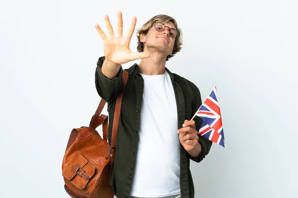 Mladá Angličanka Držící Vlajku Spojeného Království Napočítala Pět Prstů — Stock fotografie