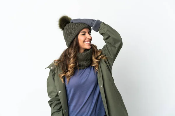 Young Girl Winter Hat Isolated White Background Has Realized Something — Stock Photo, Image
