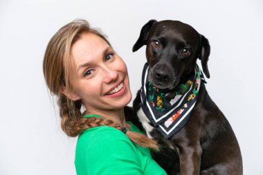 Köpeğiyle izole edilmiş geçmişi olan beyaz bir kadın.