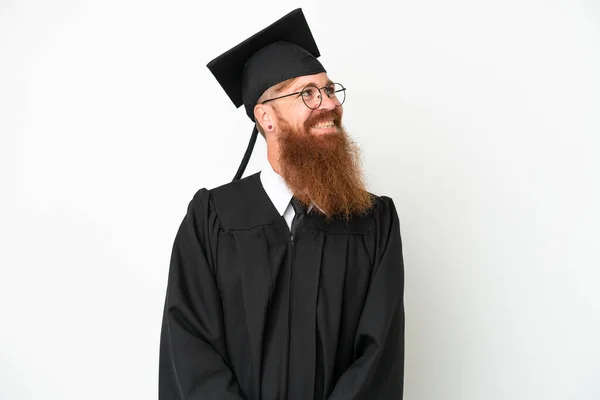 Junger Universitätsabsolvent Rötlicher Mann Auf Weißem Hintergrund Der Eine Idee — Stockfoto