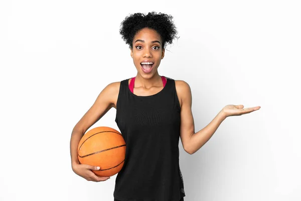 Young Basketball Player Latin Woman Isolated White Background Shocked Facial — ストック写真