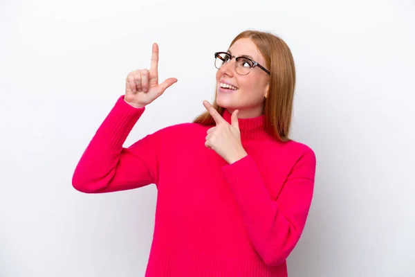 Young Redhead Woman Isolated White Background Pointing Index Finger Great — Stock Photo, Image