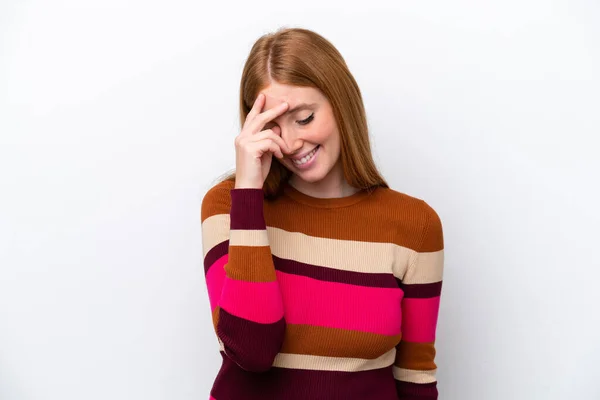 Young Redhead Woman Isolated White Background Laughing — Stock Photo, Image