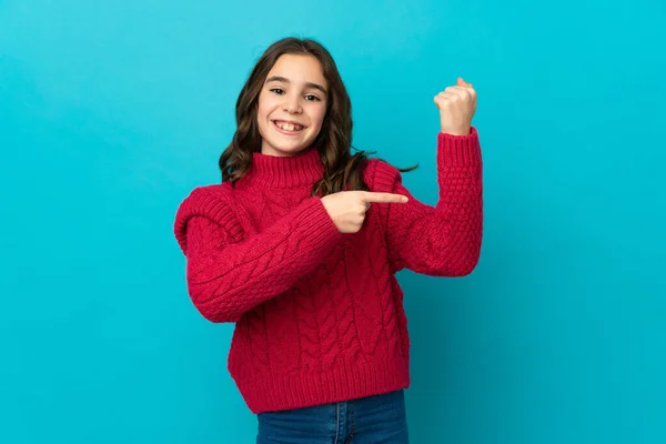 Little Caucasian Girl Isolated Blue Background Making Gesture Being Late — Stock fotografie