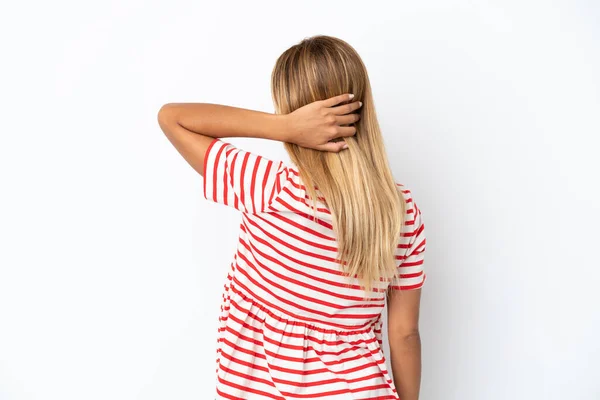 Blonde Uruguayan Girl Isolated White Background Back Position Thinking — Stock Photo, Image