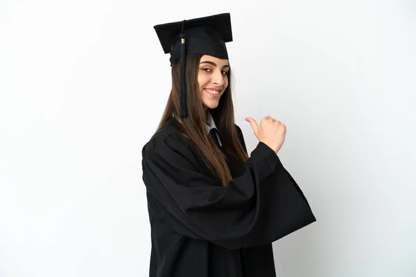 Fiatal Egyetemi Diplomás Elszigetelt Fehér Háttér Büszke Önelégült — Stock Fotó