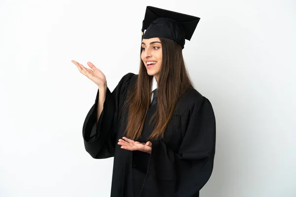 Graduado Universitario Joven Aislado Sobre Fondo Blanco Con Expresión Sorpresa —  Fotos de Stock