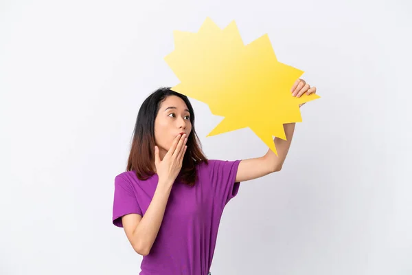 Young Vietnamese Woman Isolated White Background Holding Empty Speech Bubble — Stock Photo, Image