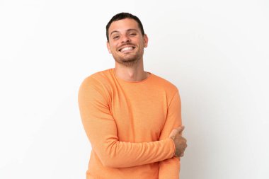 Brezilya 'lı adam izole edilmiş beyaz arka plan gülüyor