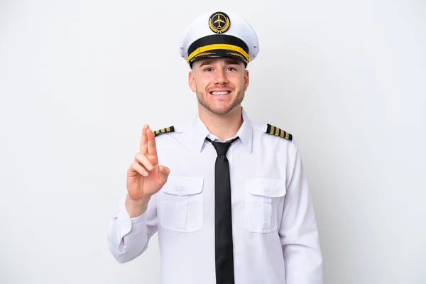 Letoun Běloch Pilot Izolované Bílém Pozadí Prsty Kříž Přeje Nejlepší — Stock fotografie