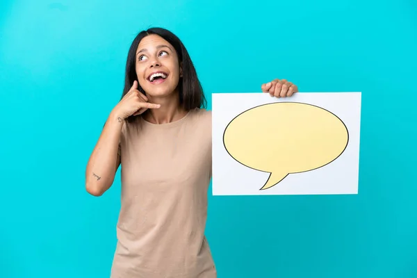 Young Woman Isolated Background Holding Placard Speech Bubble Icon Doing — Stock Photo, Image
