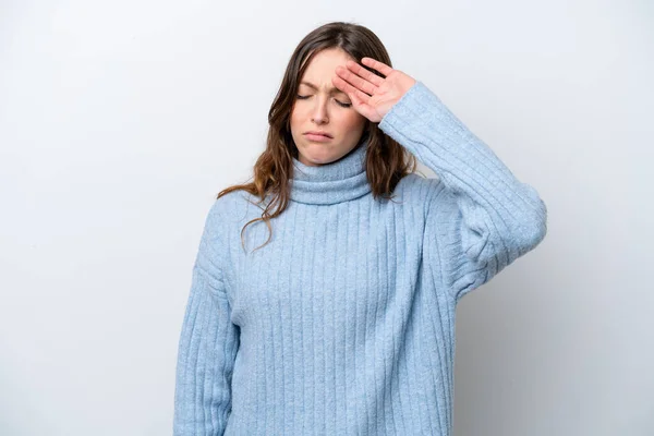 Giovane Donna Caucasica Isolata Sfondo Bianco Con Espressione Stanca Malata — Foto Stock