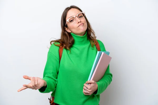 Young Student Caucasian Woman Isolated White Background Making Doubts Gesture — Stock Photo, Image