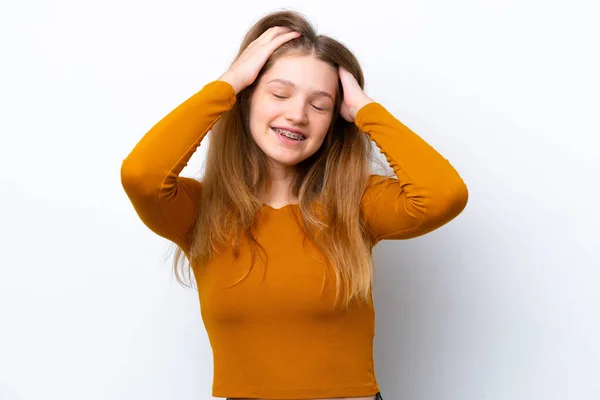 Teenager Russische Mädchen Isoliert Auf Weißem Hintergrund Lachen — Stockfoto