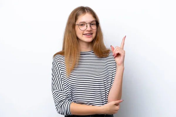 Teenager Russian Girl Isolated White Background Happy Pointing — 스톡 사진