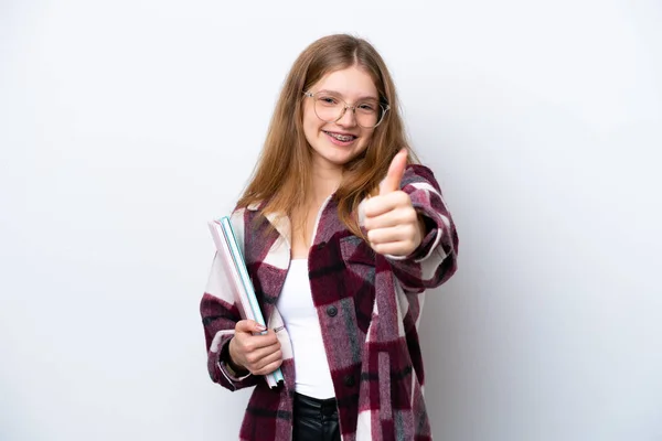 Teenager Student Russian Girl Isolated White Background Thumbs Because Something — 스톡 사진
