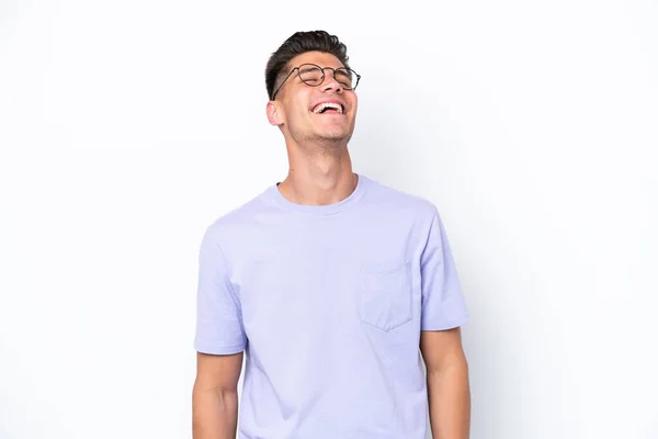 Young Caucasian Man Isolated White Background Laughing — Stock Photo, Image