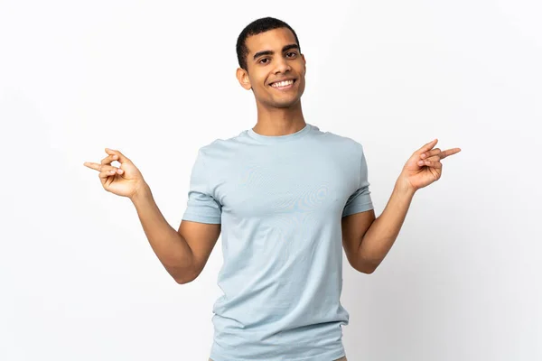 African American Man Isolated White Background Pointing Finger Laterals Happy — Φωτογραφία Αρχείου