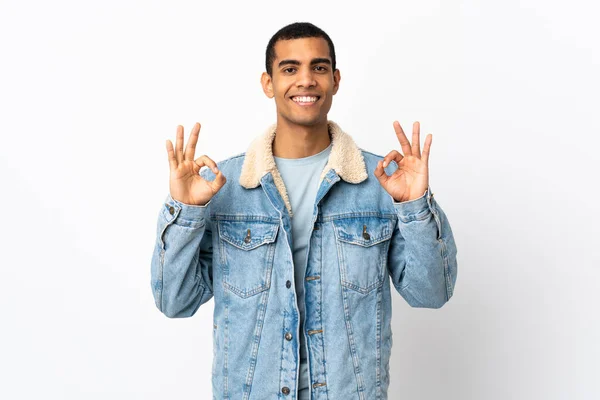 African American Man Isolated White Background Showing Sign Two Hands — 图库照片