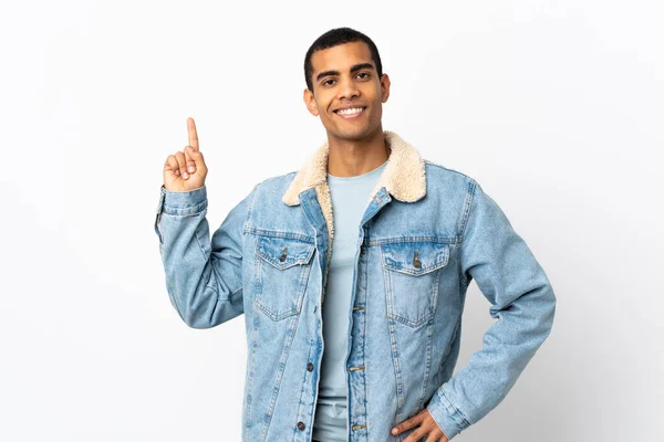 African American Man Isolated White Background Showing Lifting Finger Sign — Stockfoto