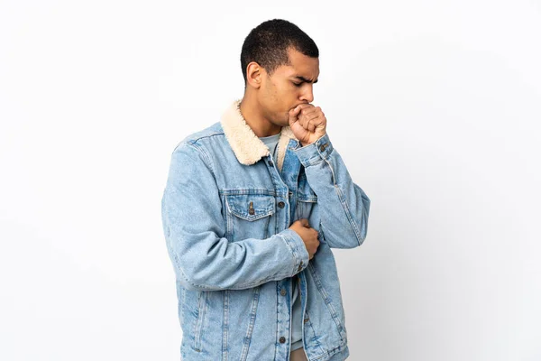 African American Man Isolated White Background Coughing Lot — 图库照片
