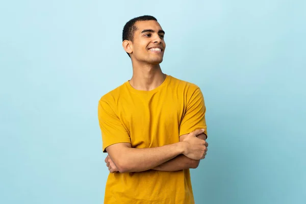 African American Man Isolated Background Arms Crossed Happy — стоковое фото