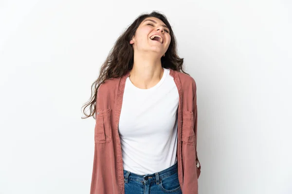 Adolescente Russo Menina Isolada Fundo Branco Rindo — Fotografia de Stock