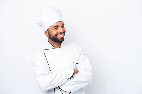 Joven Chef Brasileño Aislado Sobre Fondo Blanco Feliz Sonriente —  Fotos de Stock